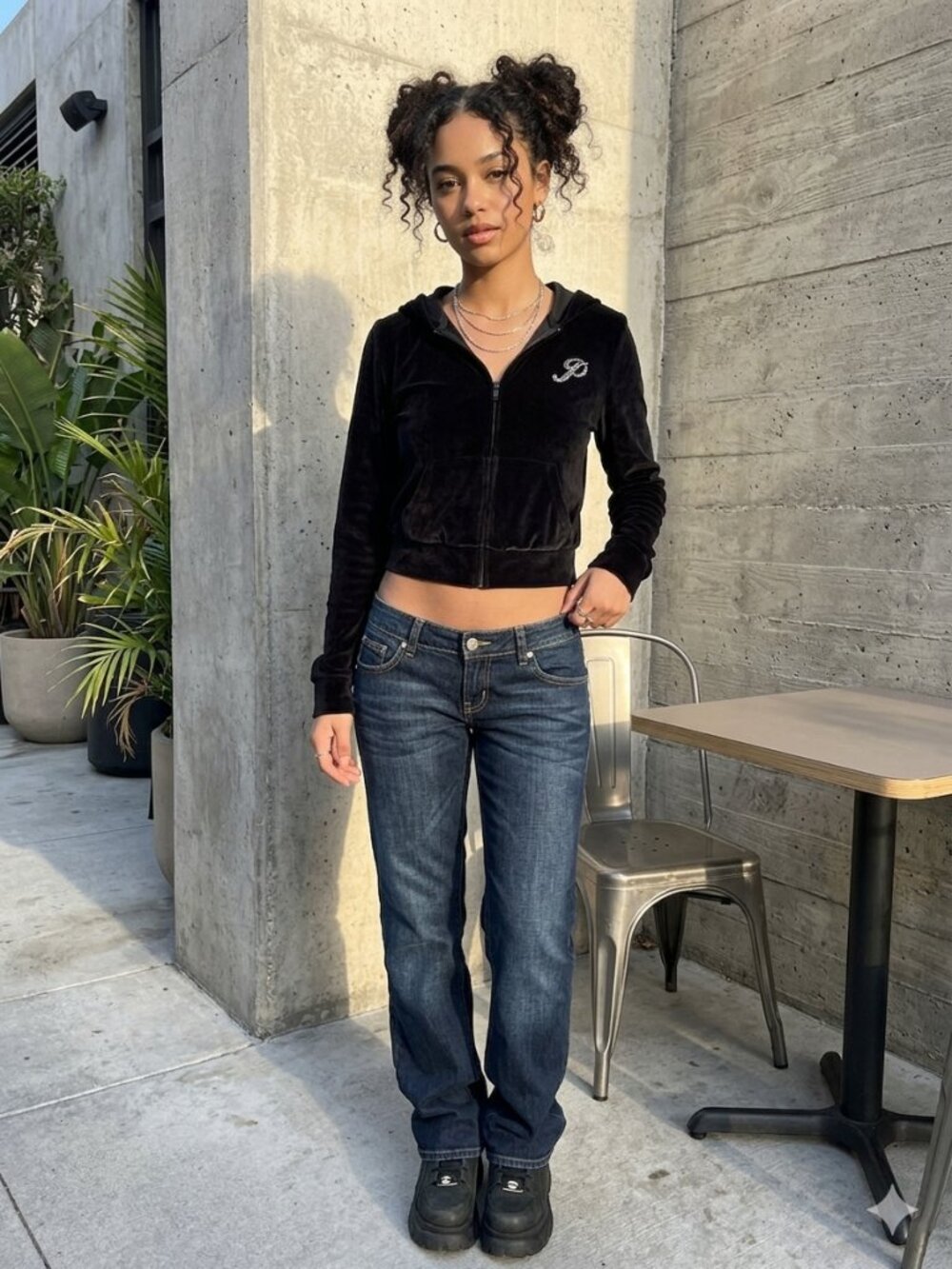 Victoria's Secret PINK Black Velour Rhinestone Zip Up Cropped Hoodie Y2K McBling